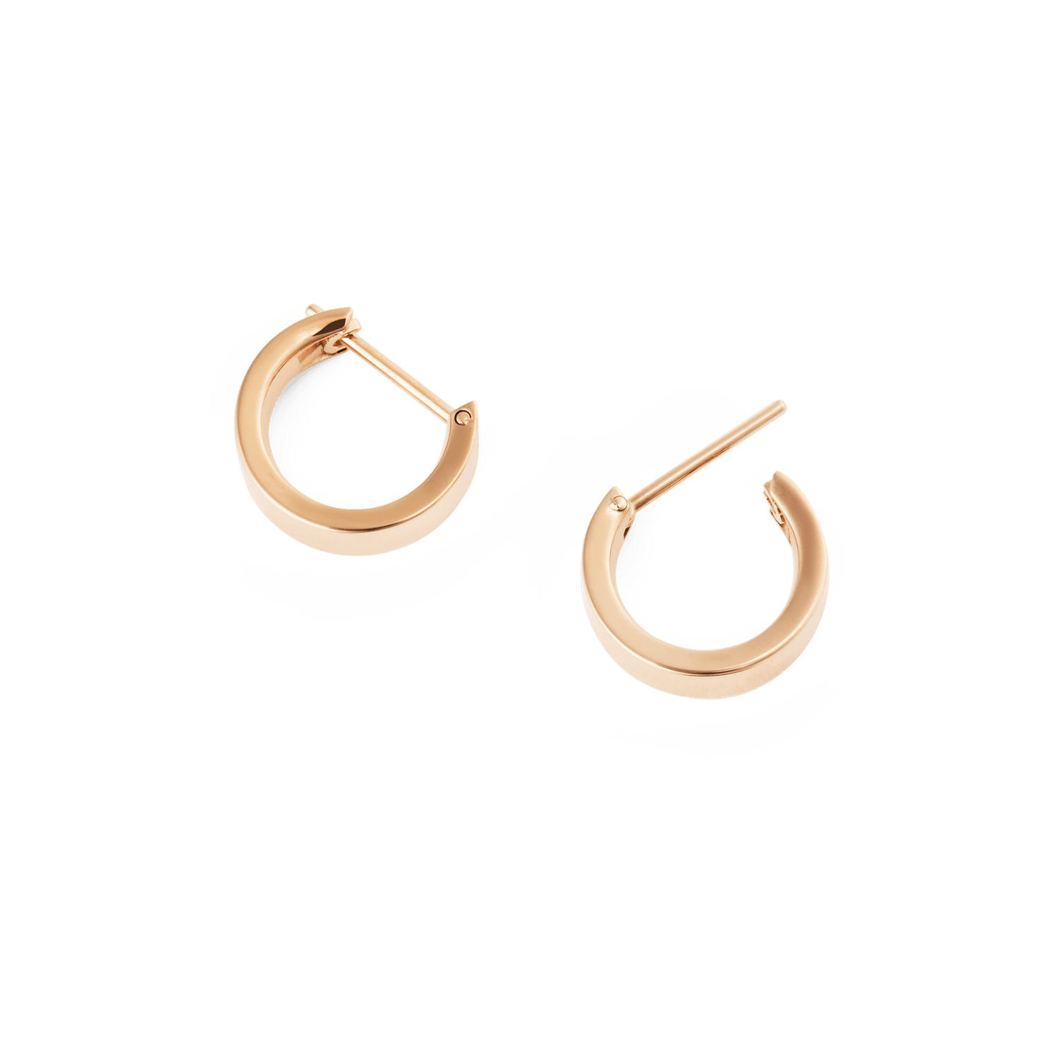 Daniel Wellington Line Earring Polished Rose Gold 3.5mm hoop earrings displayed open, highlighting their petite size, minimalist design, and polished rose gold finish.