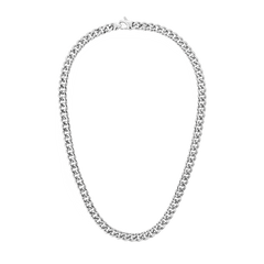 Ellipse Cuban Chain Necklace Silver featuring chunky, polished silver links in a classic Cuban chain design with a secure lobster clasp, crafted from 316L stainless steel.