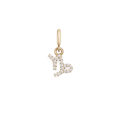 Gold Capricorn zodiac watch charm with sparkling cubic zirconia crystals, featuring a delicate Capricorn symbol in a secure claw setting for versatile styling on watches, bracelets, or jewellery stacks.
