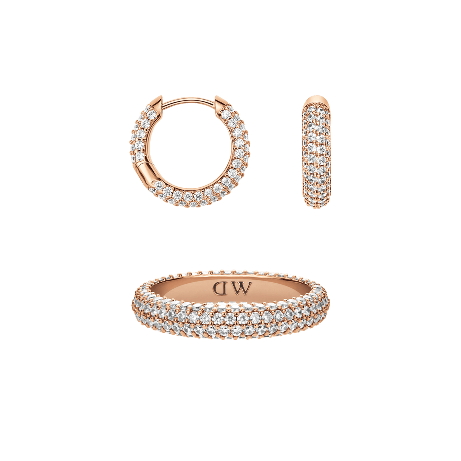 Pavé Ring & Earrings Rose Gold Set