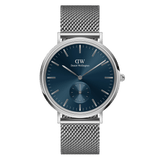 Classic Multi-Eye Sterling Arctic men's watch with a deep blue dial, minimalist silver hour markers, and an adjustable silver mesh strap, featuring a multi-eye chronograph and a round stainless steel case.