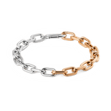 Contrast Link Bracelet Two Tone Rose Gold featuring alternating polished silver and rose gold squared links in a modern chain design, crafted from stainless steel with a secure invisible lock.