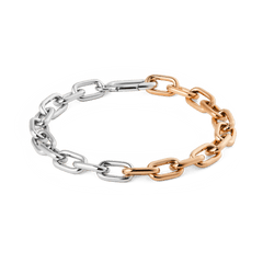 Contrast Link Bracelet Two Tone Rose Gold featuring alternating polished silver and rose gold squared links in a modern chain design, crafted from stainless steel with a secure invisible lock.