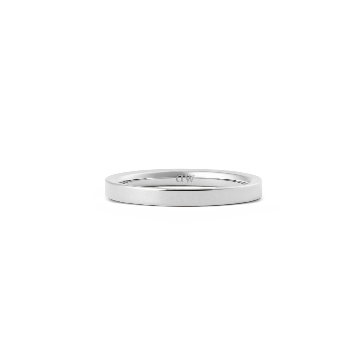 Line Ring Polished Silver 2.5mm shown from the side, highlighting its slim, minimalist profile and smooth polished finish, crafted from durable stainless steel.