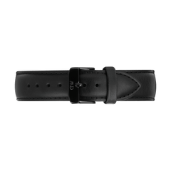Black leather Tapered Sheffield Strap Onyx with subtle stitching, a classic tapered design, and a polished black pin buckle, suitable for a 21mm watch.