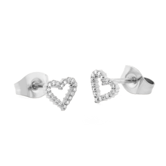 Mirelle Heart Earring Silver stud earrings featuring an open heart shape, set with sparkling white cubic zirconia crystals and finished with secure butterfly backs for comfortable, everyday wear.