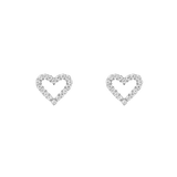 Pair of Mirelle Heart Earring Silver stud earrings featuring an open heart shape outlined with petite white cubic zirconia crystals, crafted from stainless steel for a delicate and modern look.