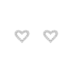 Pair of Mirelle Heart Earring Silver stud earrings featuring an open heart shape outlined with petite white cubic zirconia crystals, crafted from stainless steel for a delicate and modern look.