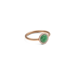 Audrey Ring Jade Rose Gold with a polished rose gold band, featuring a domed green jade stone encircled by a halo of white cubic zirconia for a refined, modern look.