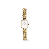 Jolie Chain Gold ladies watch featuring a chunky gold chain bracelet, a petite square white dial, and a minimalist design, ideal for everyday wear or stacking with other jewellery.