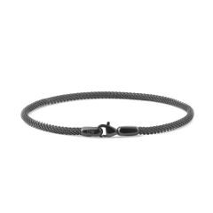 Slim graphite mesh bracelet with a secure lobster clasp, crafted from high quality stainless steel and featuring a minimalist, contemporary design suitable for both men and women.