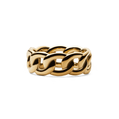 Chunky Chain Ring Gold featuring polished, interlocking links in a bold gold finish, crafted from stainless steel with PVD plated gold for a modern and distinctive look.