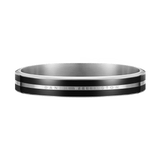 Emalie Infinite Silver Black bracelet with a classic silver stainless steel band and deep black enamel ribbon, featuring minimalist engraved detailing for a versatile and elegant look.