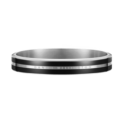 Emalie Infinite Silver Black bracelet with a classic silver stainless steel band and deep black enamel ribbon, featuring minimalist engraved detailing for a versatile and elegant look.