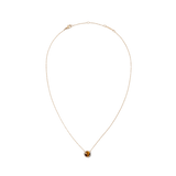 Rose gold necklace featuring a delicate chain and a round tiger eye pendant encircled by white cubic zirconia crystals, offering a refined and minimalistic look.