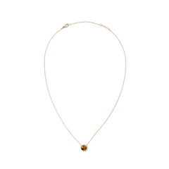 Rose gold necklace featuring a delicate chain and a round tiger eye pendant encircled by white cubic zirconia crystals, offering a refined and minimalistic look.