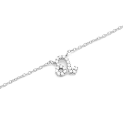 Close-up of the Crystal Zodiac Chain Necklace Silver with a Leo zodiac pendant, featuring hand-set sparkling crystals on a fine silver chain.