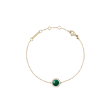 Delicate gold bracelet featuring a slim adjustable chain, a round green malachite centrepiece framed by white cubic zirconia, and a secure lobster clasp.