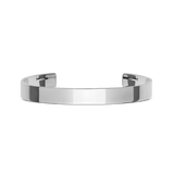 Polished silver Line Cuff bracelet with a minimalist open design, crafted from stainless steel and featuring a high-shine finish suitable for both men and women.