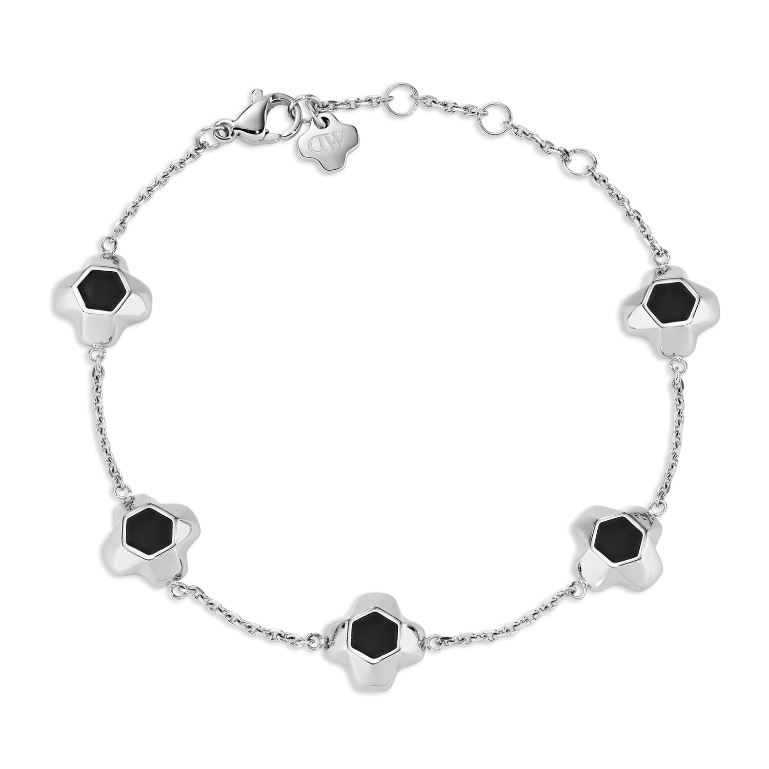 North Star Bracelet 5 Small Black Enamel Silver