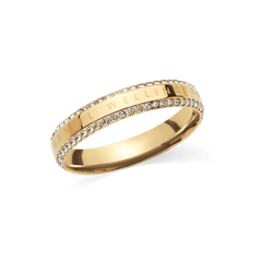 Classic Aura Duo Ring Gold featuring a polished gold band with engraved detail, framed by two rows of sparkling pavé-set crystals for a refined and modern look.