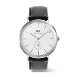 Classic Multi-Eye Sheffield Off-white Sunray Silver men’s watch featuring a 40mm round dial with off-white sunray finish, minimalist markers, blue-tinted sub-second hand, and a stitched black leather strap.