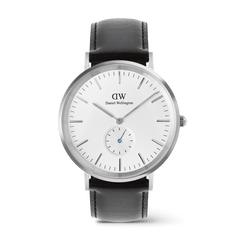 Classic Multi-Eye Sheffield Off-white Sunray Silver men’s watch featuring a 40mm round dial with off-white sunray finish, minimalist markers, blue-tinted sub-second hand, and a stitched black leather strap.