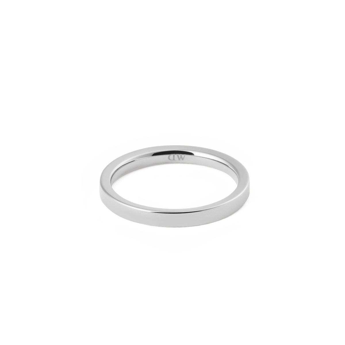 Polished silver ring with a slim 2.5mm profile, featuring a minimalist design and smooth finish suitable for both men and women.