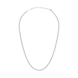 Classic Tennis Necklace Silver featuring individually set crystals and a sleek silver-plated finish, shown with an adjustable clasp for versatile styling.